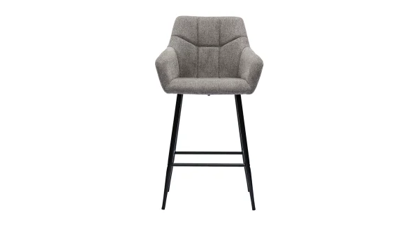 grossiste Tabourets De Bar Avec Sièges Matelassés En Tissu Effet Velours Texturé Gris Et Métal Noir H65 Cm (lot De 2) MONTERO 3