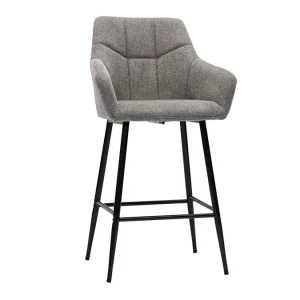 grossiste Tabourets De Bar Avec Sièges Matelassés En Tissu Effet Velours Texturé Gris Et Métal Noir H65 Cm (lot De 2) MONTERO 13