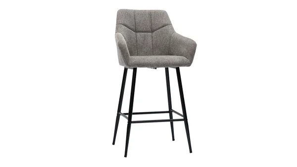 grossiste Tabourets De Bar Avec Sièges Matelassés En Tissu Effet Velours Texturé Gris Et Métal Noir H65 Cm (lot De 2) MONTERO 4