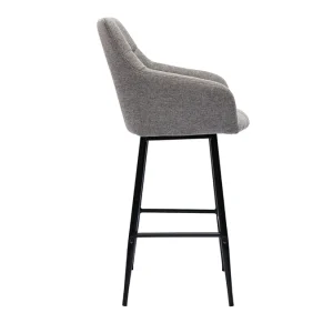 grossiste Tabourets De Bar Avec Sièges Matelassés En Tissu Effet Velours Texturé Gris Et Métal Noir H65 Cm (lot De 2) MONTERO 15