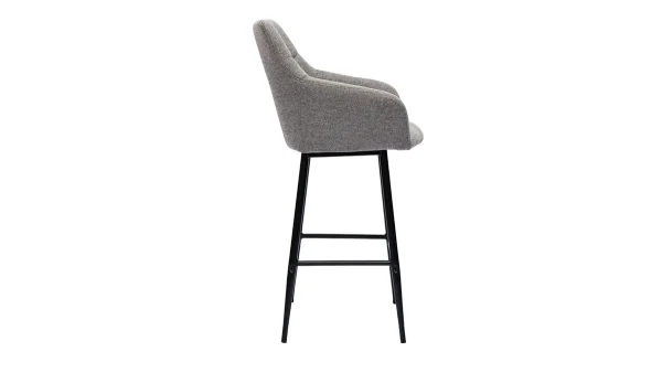 grossiste Tabourets De Bar Avec Sièges Matelassés En Tissu Effet Velours Texturé Gris Et Métal Noir H65 Cm (lot De 2) MONTERO 5