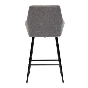 grossiste Tabourets De Bar Avec Sièges Matelassés En Tissu Effet Velours Texturé Gris Et Métal Noir H65 Cm (lot De 2) MONTERO 17