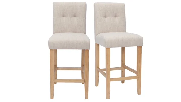 Tabourets De Bar Capitonnés Beige Naturel Et Bois H66 Cm (lot De 2) ESTER Meilleur Prix Garanti 1