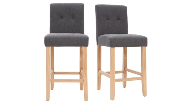 Tabourets De Bar Capitonnés Gris Foncé Et Bois H66 Cm (lot De 2) ESTER jusqu'à 1