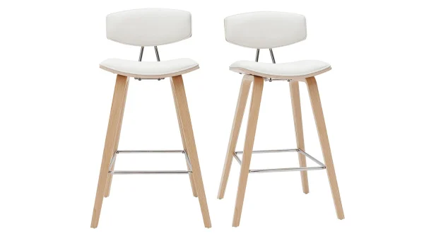 Tabourets De Bar Design Blanc Et Bois Clair H69 Cm (lot De 2) VASCO site pas cher 1