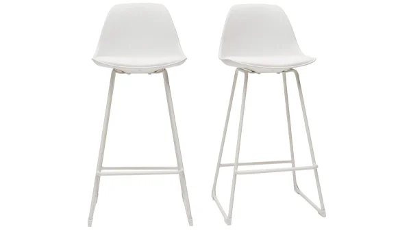 Tabourets De Bar Design Blancs Pieds Métal 65 Cm (lot De 2) FRANZ Large choix en ligne 1
