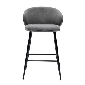 a Prix Discount Tabourets De Bar Design En Tissu Effet Velours Gris Et Métal Noir (lot De 2) ROSALIE 10