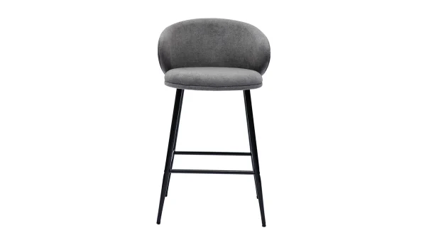 a Prix Discount Tabourets De Bar Design En Tissu Effet Velours Gris Et Métal Noir (lot De 2) ROSALIE 3