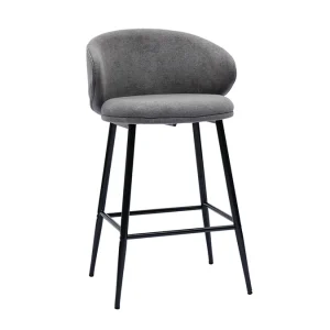 a Prix Discount Tabourets De Bar Design En Tissu Effet Velours Gris Et Métal Noir (lot De 2) ROSALIE 12