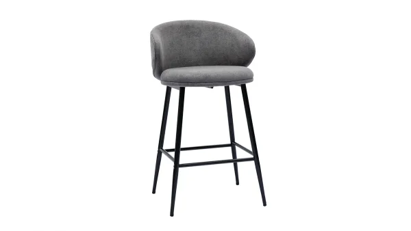 a Prix Discount Tabourets De Bar Design En Tissu Effet Velours Gris Et Métal Noir (lot De 2) ROSALIE 4