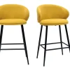 Tabourets De Bar Design En Tissu Effet Velours Jaune Moutarde Et Métal Noir (lot De 2) ROSALIE à prix réduits 26