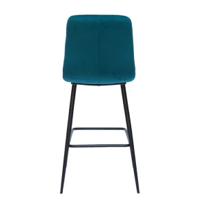Tabourets De Bar Design En Tissu Velours Gaufré Bleu Pétrole Et Métal H65 Cm (lot De 2) ESCAPE 17