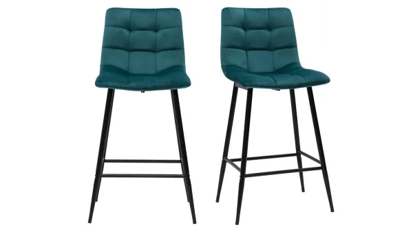 à prix d'occasion Tabourets De Bar Design En Velours Bleu Pétrole H65 Cm (lot De 2) MAXWELL 1