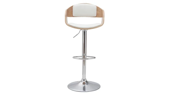 Tabourets De Bar Design Réglables En Polyuréthane Blanc Et Bois Clair (lot De 2) EUSTACHE 3