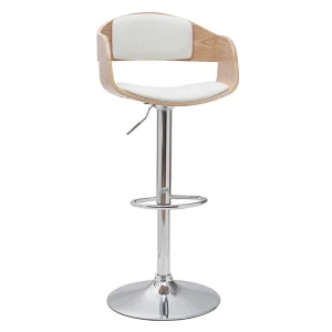 Tabourets De Bar Design Réglables En Polyuréthane Blanc Et Bois Clair (lot De 2) EUSTACHE 13
