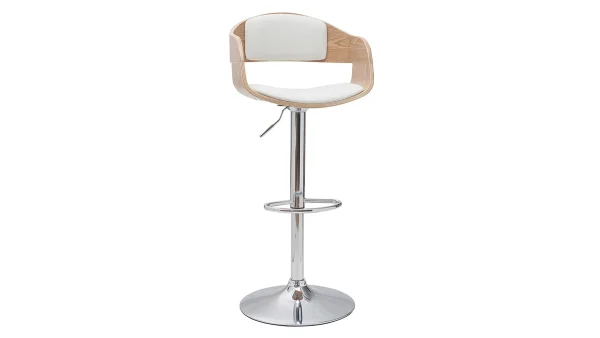 Tabourets De Bar Design Réglables En Polyuréthane Blanc Et Bois Clair (lot De 2) EUSTACHE 4