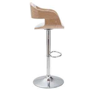 Tabourets De Bar Design Réglables En Polyuréthane Blanc Et Bois Clair (lot De 2) EUSTACHE 15