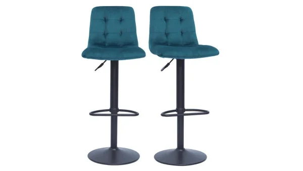 site officiel Tabourets De Bar Design Réglables Velours Gaufré Bleu Pétrole (lot De 2) ESCAPE 1