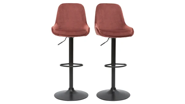 Tabourets De Bar Design Réglables Velours Rouge Tomette (lot De 2) HOLO 1
