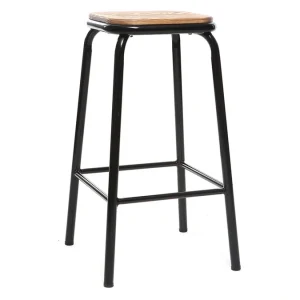 boutique en ligne Tabourets De Bar Empilables Noir Et Bois Foncé H65 Cm (lot De 2) MEMPHIS 12
