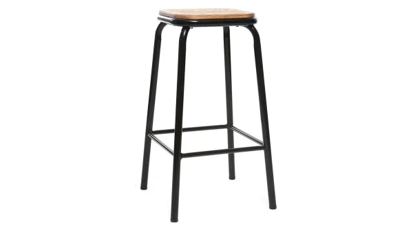 boutique en ligne Tabourets De Bar Empilables Noir Et Bois Foncé H65 Cm (lot De 2) MEMPHIS 4