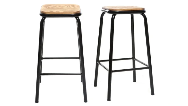 boutique en ligne Tabourets De Bar Empilables Noir Et Bois Foncé H65 Cm (lot De 2) MEMPHIS 1