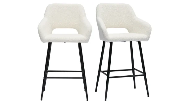 boutique Tabourets De Bar En Tissu Effet Laine Bouclée Et Métal H65 Cm (lot De 2) LAURETTE 1