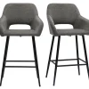Tabourets De Bar En Tissu Effet Velours Texturé Gris Et Métal H65 Cm (lot De 2) LAURETTE 28