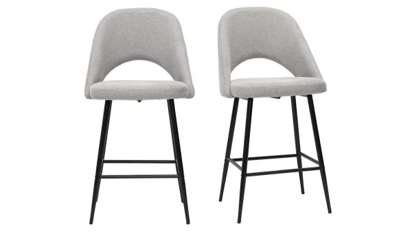 Authentic Original licence Tabourets De Bar En Tissu Effet Velours Texturé Gris H65 Cm (lot De 2) COSETTE 1