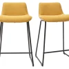 en france Tabourets De Bar En Tissu Effet Velours Texturé Jaune Moutarde Et Métal H65 Cm (lot De 2) BOOST 28