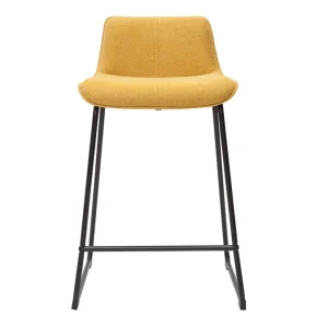 Tabourets De Bar En Tissu Effet Velours Texturé Jaune Moutarde Et Métal H65 Cm (lot De 2) BOOST 12