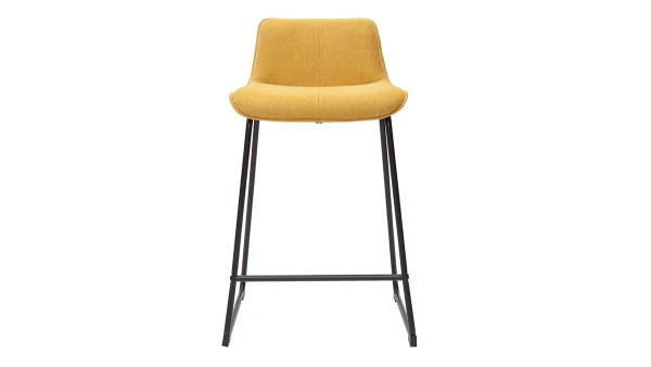 Tabourets De Bar En Tissu Effet Velours Texturé Jaune Moutarde Et Métal H65 Cm (lot De 2) BOOST 3