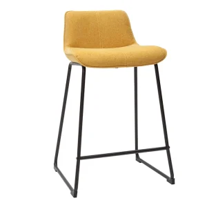 Tabourets De Bar En Tissu Effet Velours Texturé Jaune Moutarde Et Métal H65 Cm (lot De 2) BOOST 14