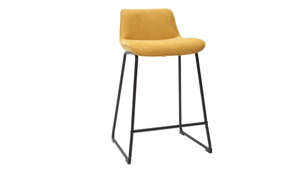 Tabourets De Bar En Tissu Effet Velours Texturé Jaune Moutarde Et Métal H65 Cm (lot De 2) BOOST 4