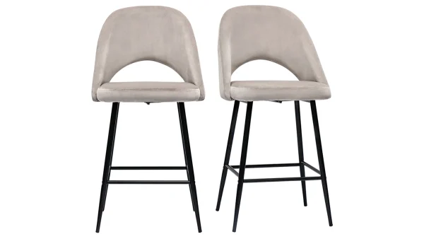 Tabourets De Bar En Velours Taupe Et Métal H65 Cm (lot De 2) COSETTE 1
