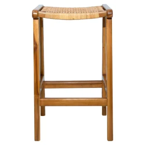 pas cher Tabourets De Bar Ethniques En Bois Teck Massif Et Cannage Rotin H65 Cm (lot De 2) GAWA 9