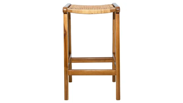 pas cher Tabourets De Bar Ethniques En Bois Teck Massif Et Cannage Rotin H65 Cm (lot De 2) GAWA 3