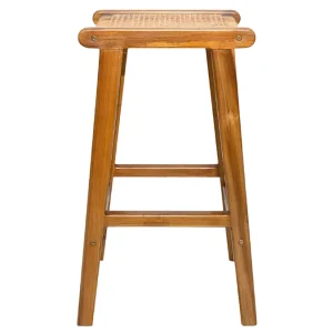 pas cher Tabourets De Bar Ethniques En Bois Teck Massif Et Cannage Rotin H65 Cm (lot De 2) GAWA 13