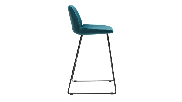 Tabourets De Bar Fixes En Tissu Velours Bleu Canard Pieds Métal Noir H65 (lot De 2) KAOLY vente chaude 5
