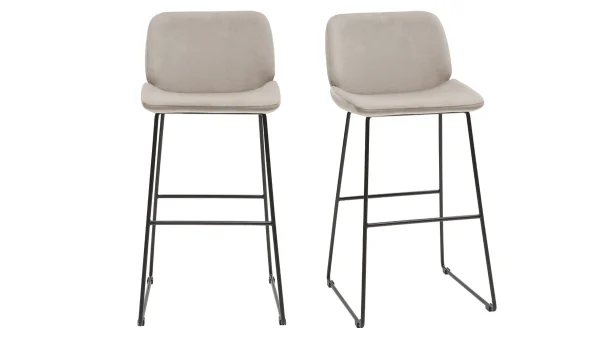 Tabourets De Bar Fixes En Tissu Velours Taupe Pieds Métal Noir H65 (lot De 2) KAOLY magasin france 1