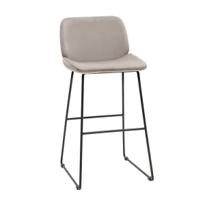 Tabourets De Bar Fixes En Tissu Velours Taupe Pieds Métal Noir H65 (lot De 2) KAOLY magasin france 12