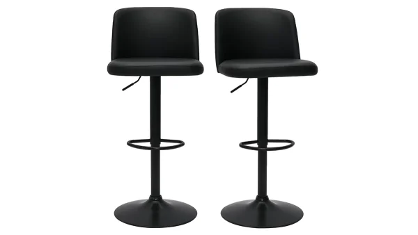 Livraison Standard/Rapide Tabourets De Bar Réglables En Polyuréthane Noir Et Métal Noir (lot De 2) MONTI 1