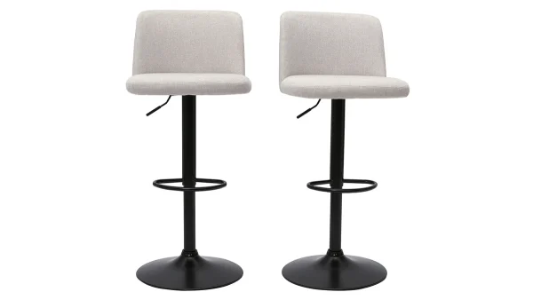 Tabourets De Bar Réglables En Tissu Effet Velours Texturé Beige Et Métal Noir (lot De 2) MONTI en france 1