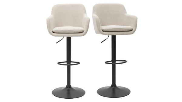 Tabourets De Bar Réglables Tissu Effet Velours Beige Et Métal (lot De 2) AMIKA 1