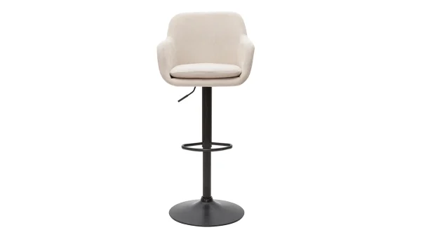 Tabourets De Bar Réglables Tissu Effet Velours Beige Et Métal (lot De 2) AMIKA 3