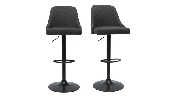 en france Tabourets De Bar Réglables Tissu Gris Foncé Et Métal Noir (lot De 2) HASTA 1