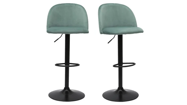 ultratendance Tabourets De Bar Réglables Velours Vert Céladon Et Métal Noir (lot De 2) CELESTE 1