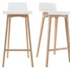 Tabourets De Bar Scandinaves Blancs Et Bois Clair H75 Cm (lot De 2) BALTIK mode pas cher 22