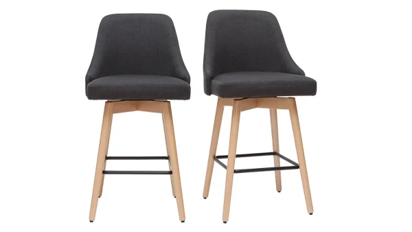 en ligne vente Tabourets De Bar Scandinaves En Tissu Gris Foncé Et Bois Hêtre Massif H65 Cm (lot De 2) HASTA 1
