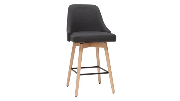 en ligne vente Tabourets De Bar Scandinaves En Tissu Gris Foncé Et Bois Hêtre Massif H65 Cm (lot De 2) HASTA 4